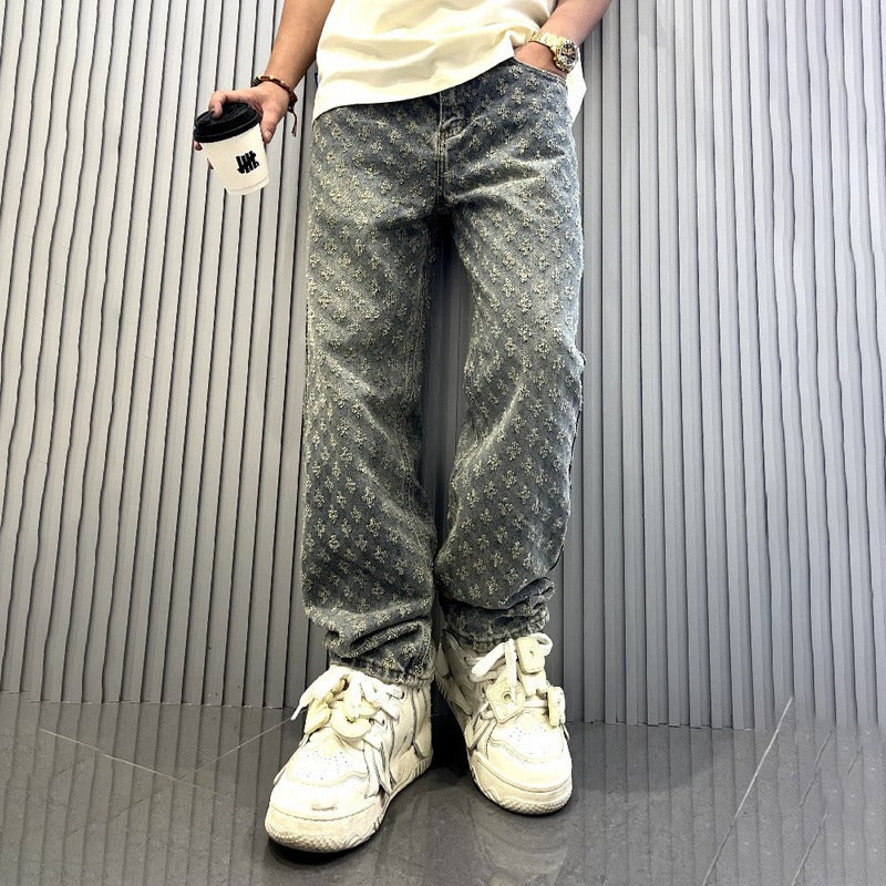 Jacquard denim jeans
