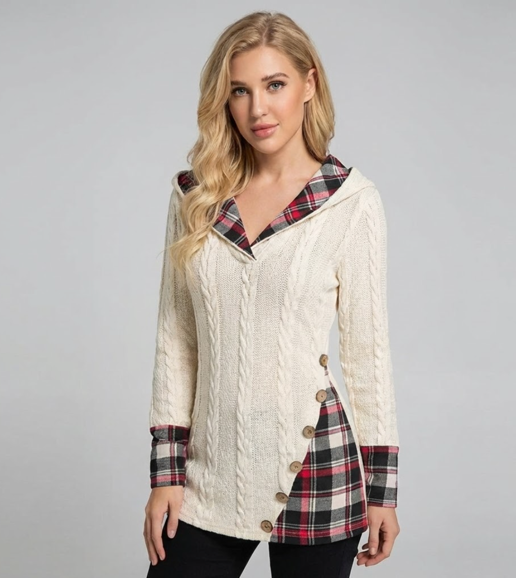 Elena | Highland Knit Patchwork hættetrøje